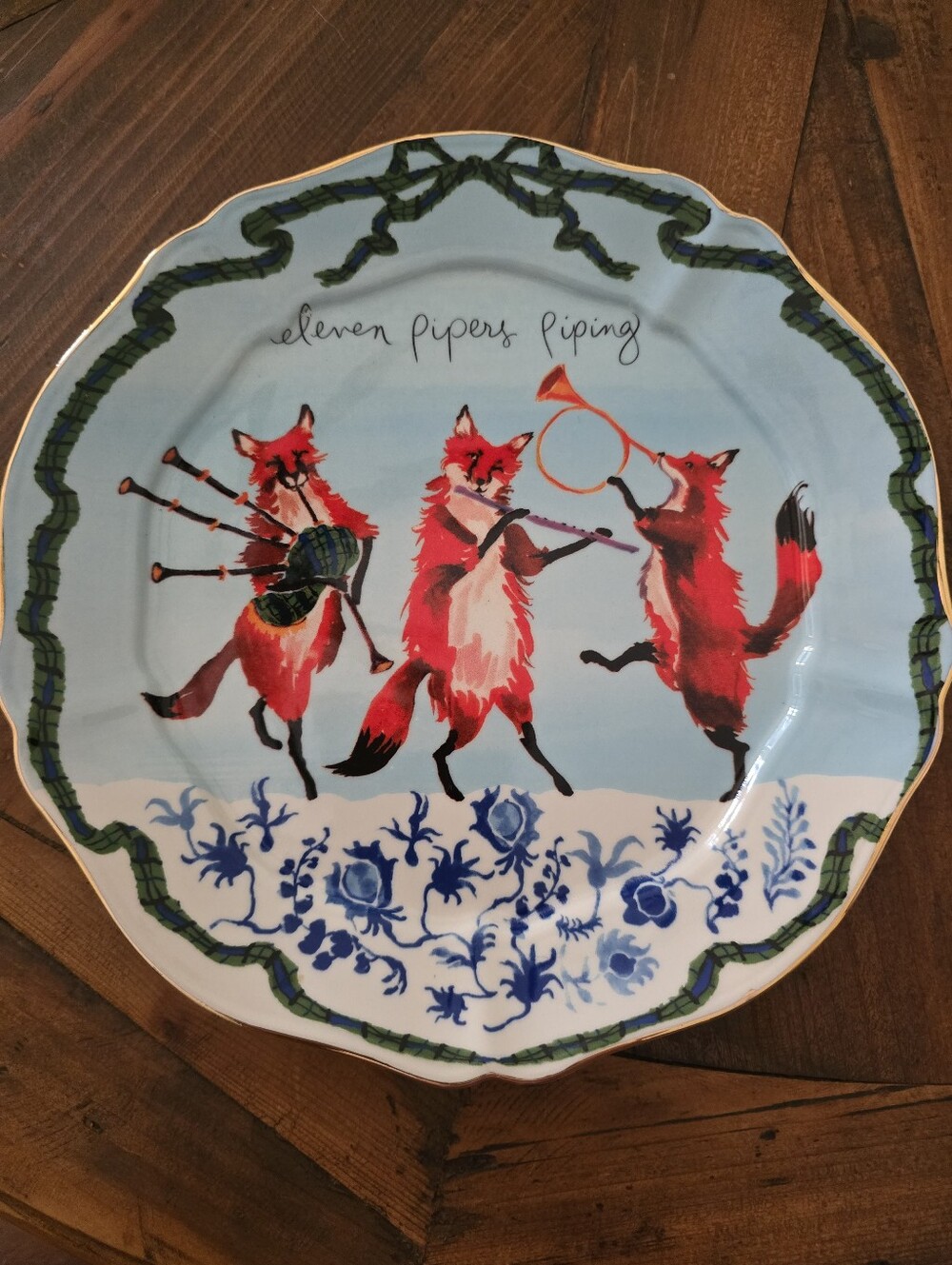 Anthropologie Blue & Red 'Eleven Pipers Piping' Decorative Plate